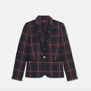 Tommy Hilfiger Women Green Plaid Single-Button Blazer